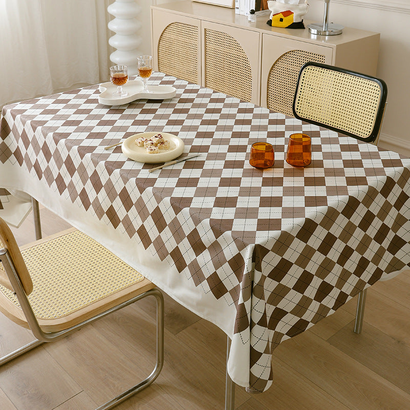 Washable PVC-coated tablecloth with diamond pattern