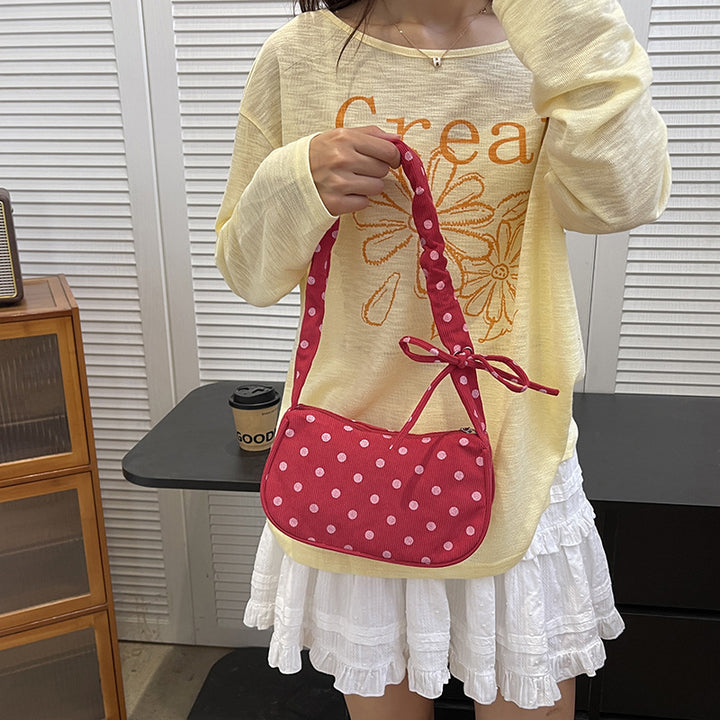 Ruffled Polka Dot Handheld Shoulder Bag