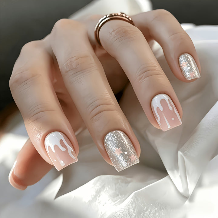 Glittering artificial nails with playful drop design Stornfield