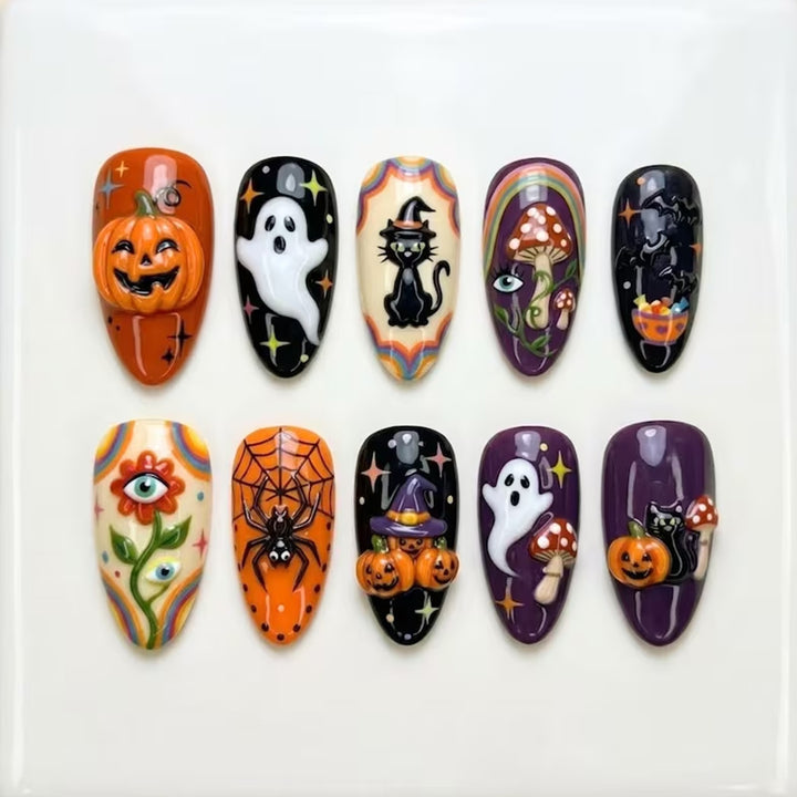 Festive artificial nail set with spooky Halloween motifs Stornfield