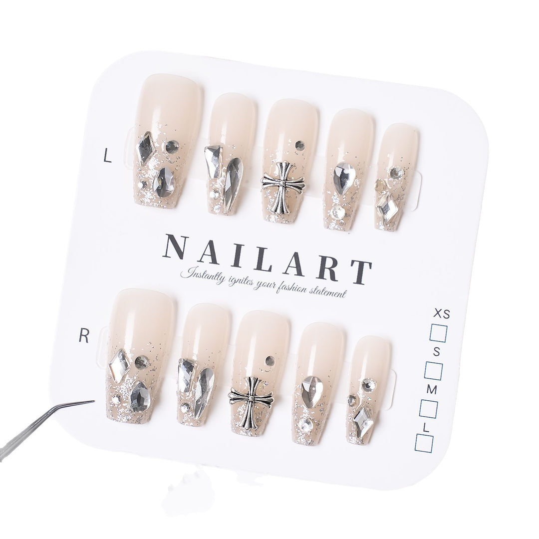 Decorative Gemstone and Floral Press-On Nails Stornfield