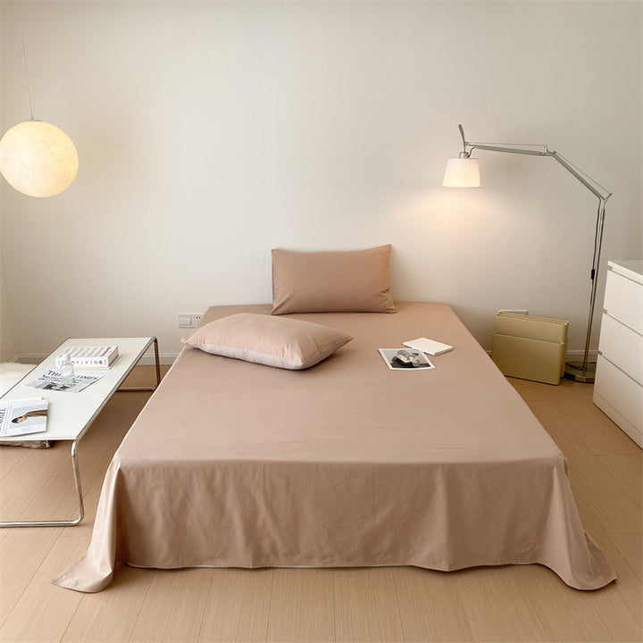 Smooth cotton percale bed sheet set with extra overhang and reversible pillowcases