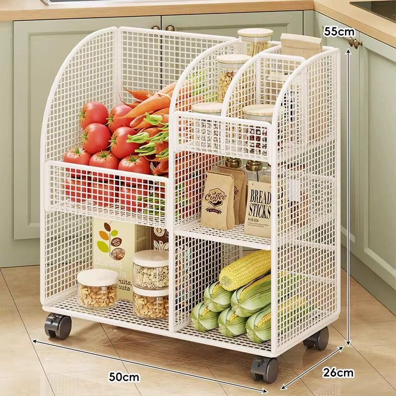 Modular Ventilated Mesh Pantry Trolley with Divided Shelves and Smooth Locking Casters