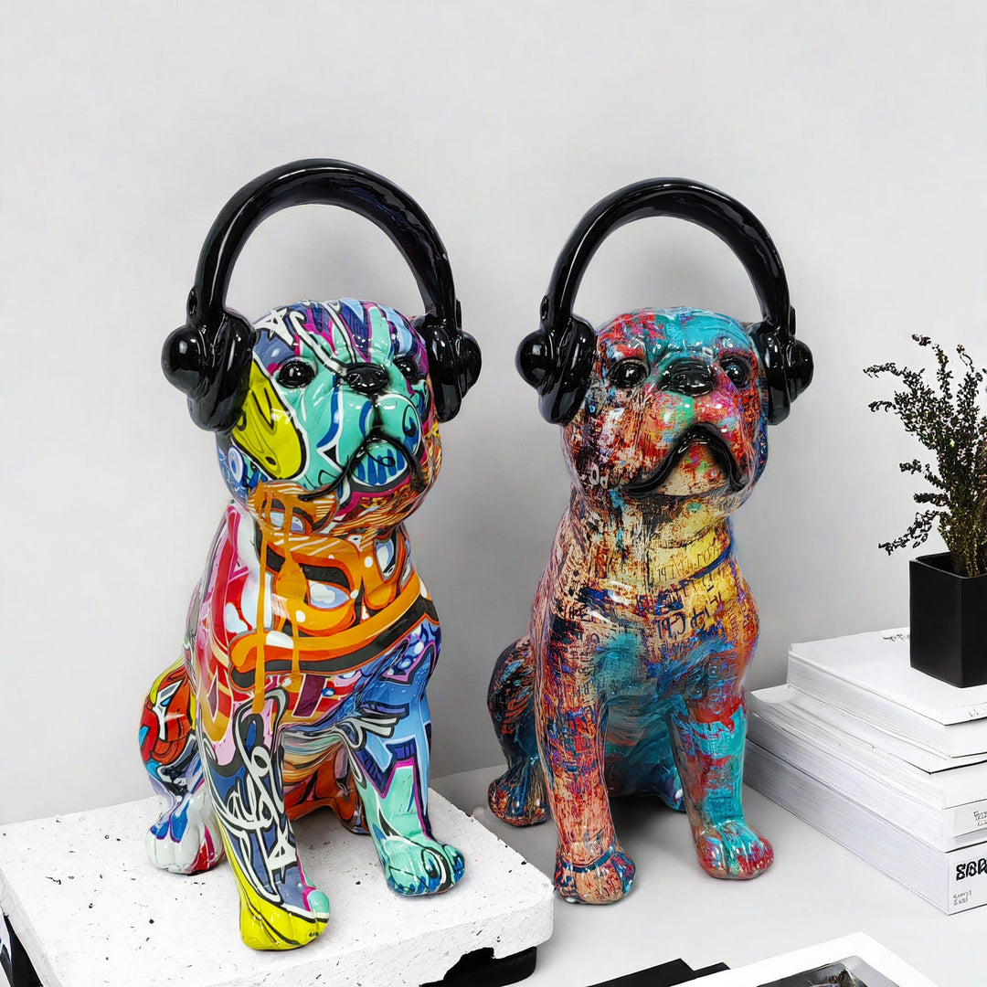 Creative Bulldog Sculpture with Headphones Stornfield