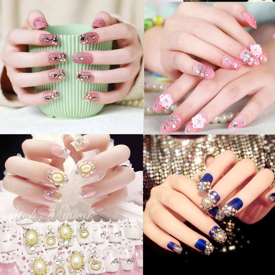 Artificial nails with elegant flower and rhinestone design Stornfield