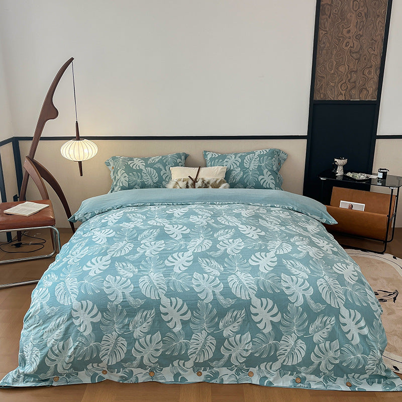 Reversible Cotton Floral Duvet Cover Set with Button Closure & Matching Pillow Shams
