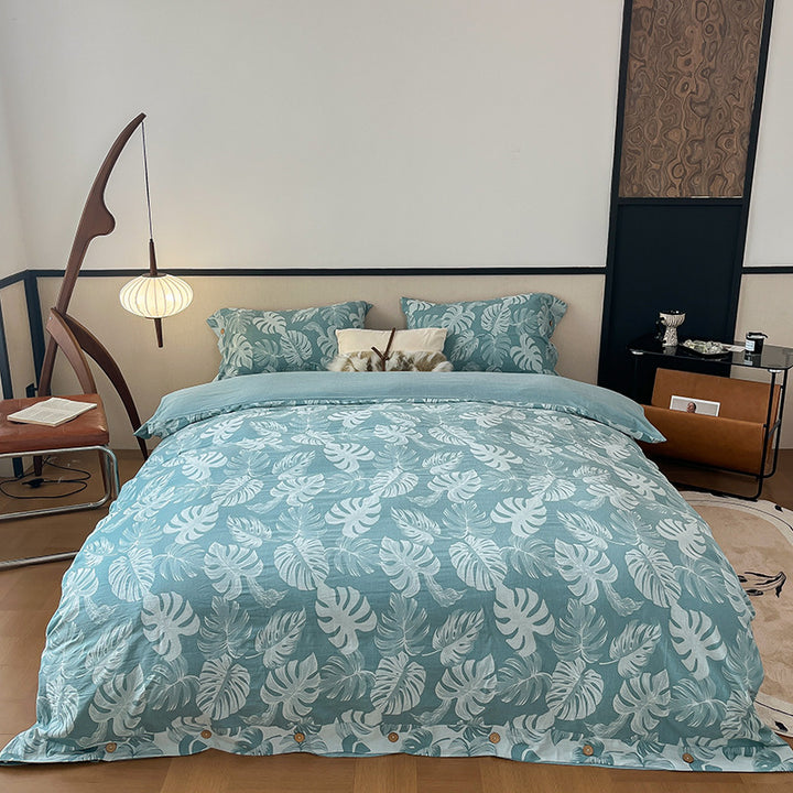 Reversible Cotton Floral Duvet Cover Set with Button Closure & Matching Pillow Shams