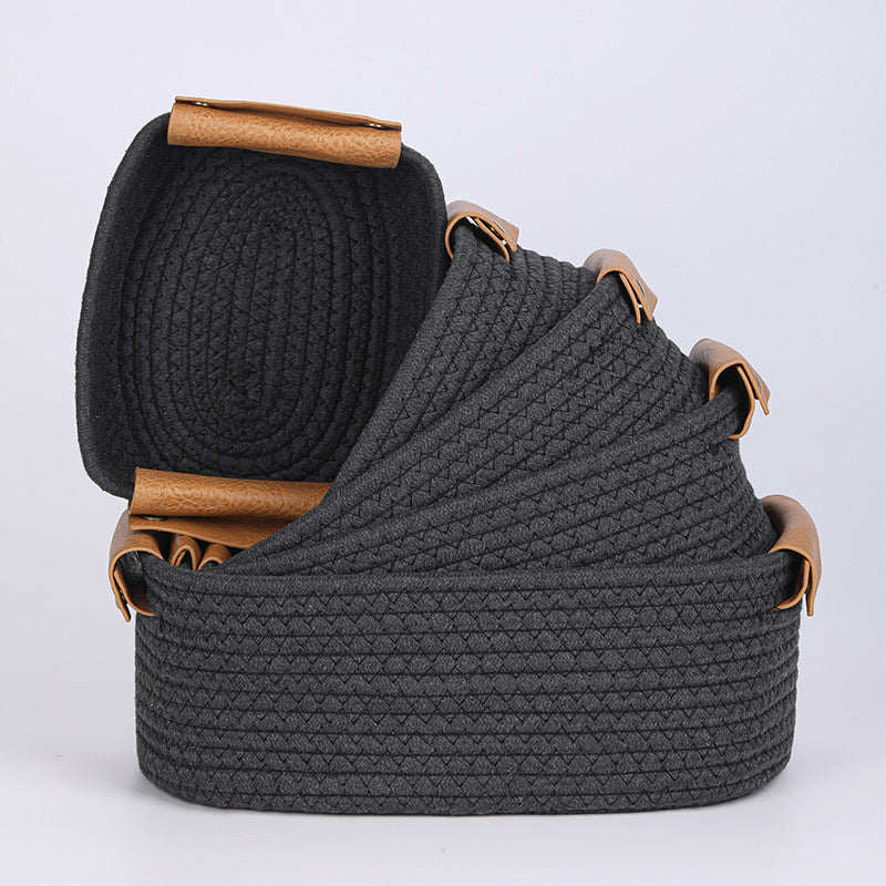 Women Braided Storage Basket with Leather Handles Stornfield
