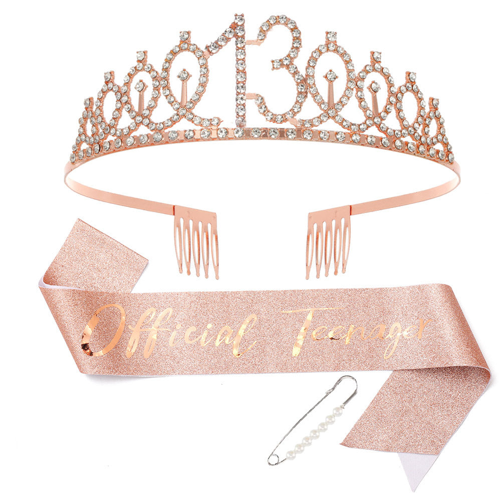 Women Crystal-Embellished Birthday Crown with Personalized Sash Stornfield