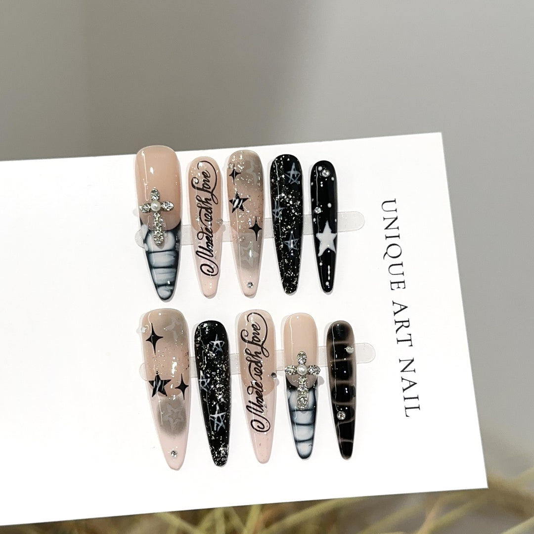 Artistic Stiletto Press-On Nail Set with Decorative Accents