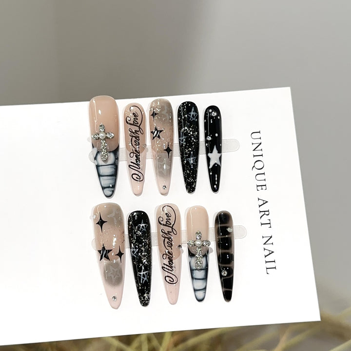 Artistic Stiletto Press-On Nail Set with Decorative Accents
