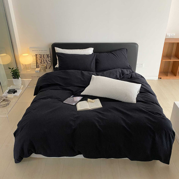 Waffle-Textured Cotton Duvet Cover Set with Hidden Closure and Pillow Shams