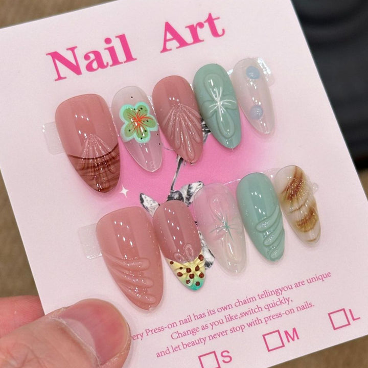 Artistic Floral Press-On Nail Set
