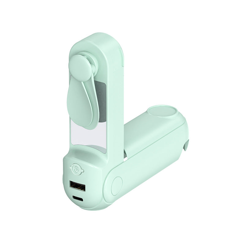 Unisex nan foldable handheld fan with built in USB power bank and compact mirror Stornfield