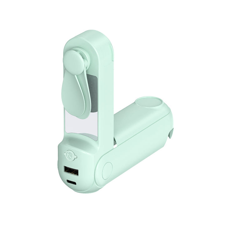 Unisex nan foldable handheld fan with built in USB power bank and compact mirror Stornfield