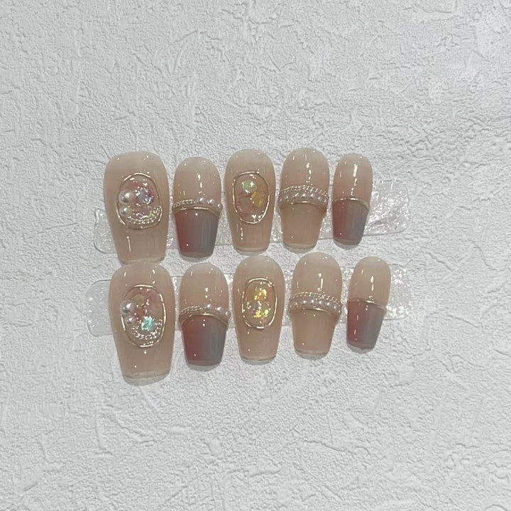 Decorative Press-On Nail Set with Gemstone Accents Stornfield