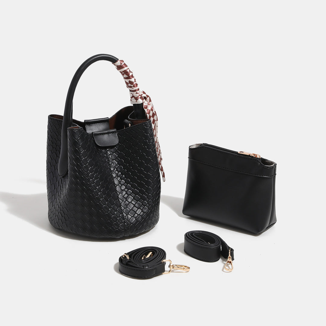 Woven Leather Handheld Bucket Bag