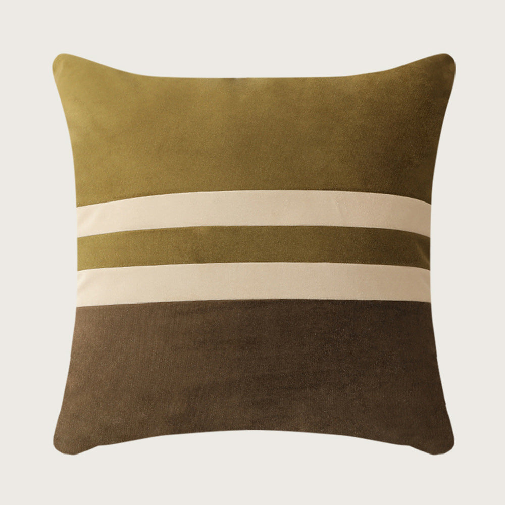 Square velvet decorative cushion with contrasting stripes and hidden zipper
