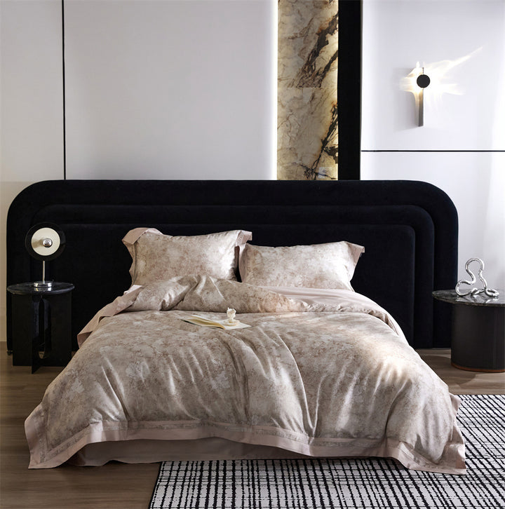 Luxurious bedding set made of cotton satin with marbled design