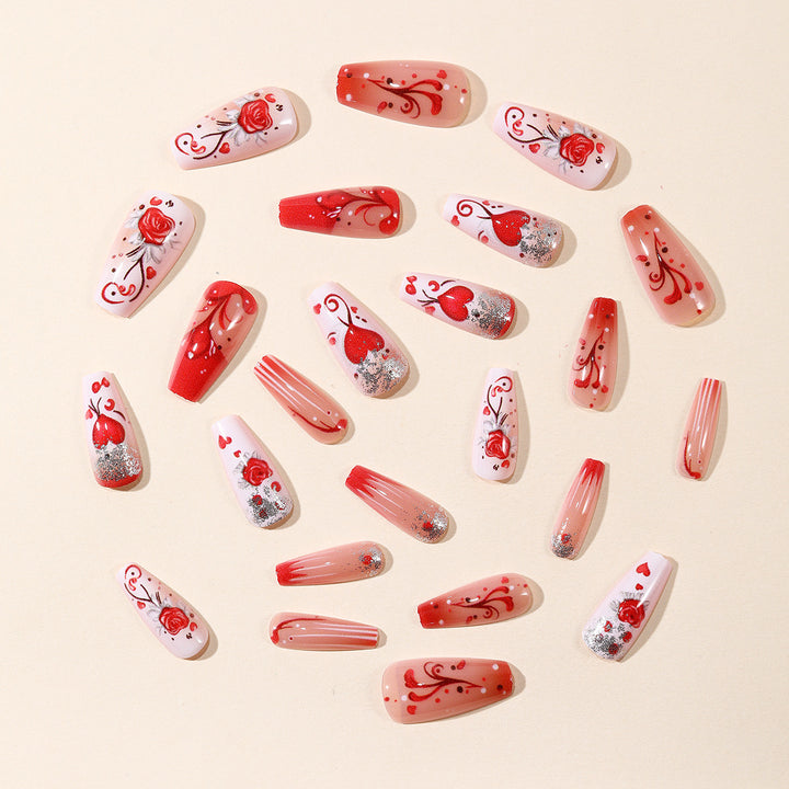 Romantic Heart-Themed Acrylic Nail Art Extensions Stornfield