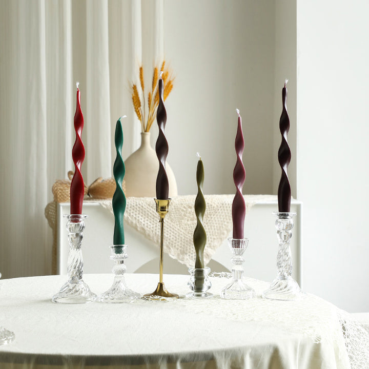 Hand-Poured Sculptural Wave Taper Candle Set with Crystal Glass Holders