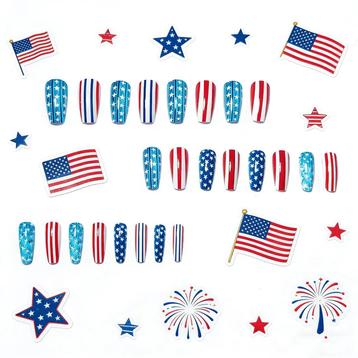 Artificial nails with patriotic stars and stripes design Stornfield