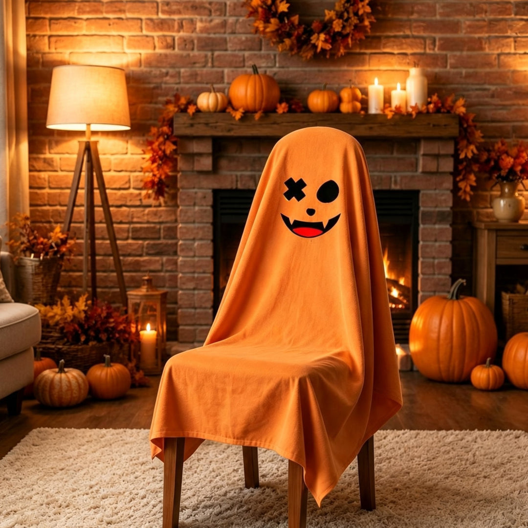 Ghost Throw Costume with Sewn-On Eyes and Bow Appliqué