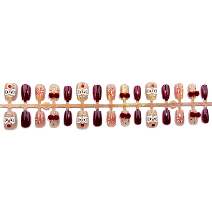 Artistic Red-Themed Press-On Nail Art Set