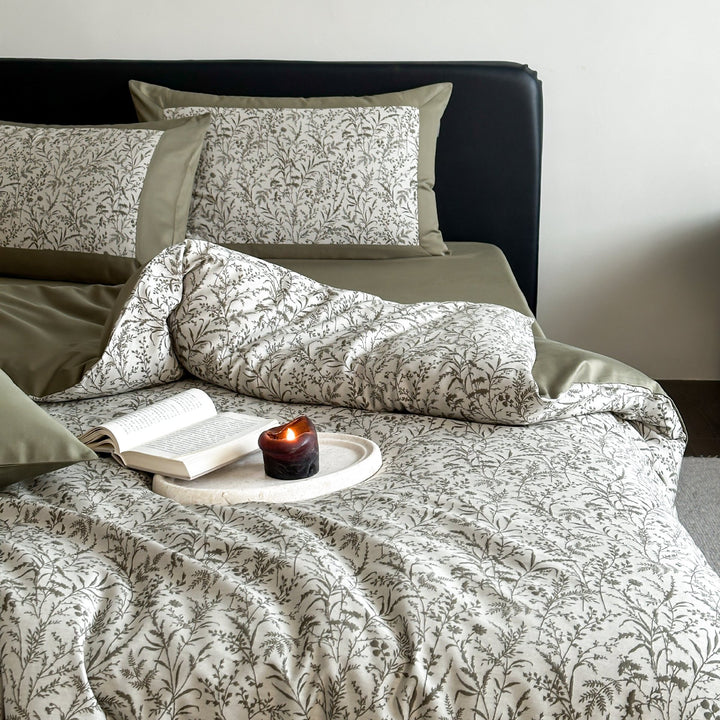 Luxury Botanical Print Cotton Sateen Duvet Cover Set