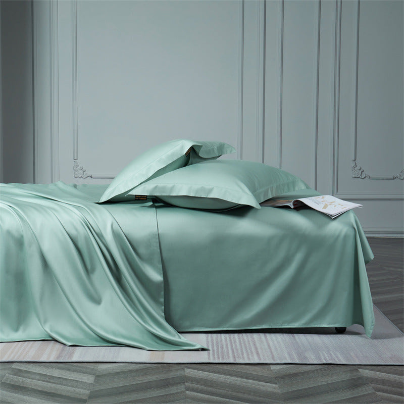 Cooling satin bedding set with anti-wrinkle finish and concealed zipper