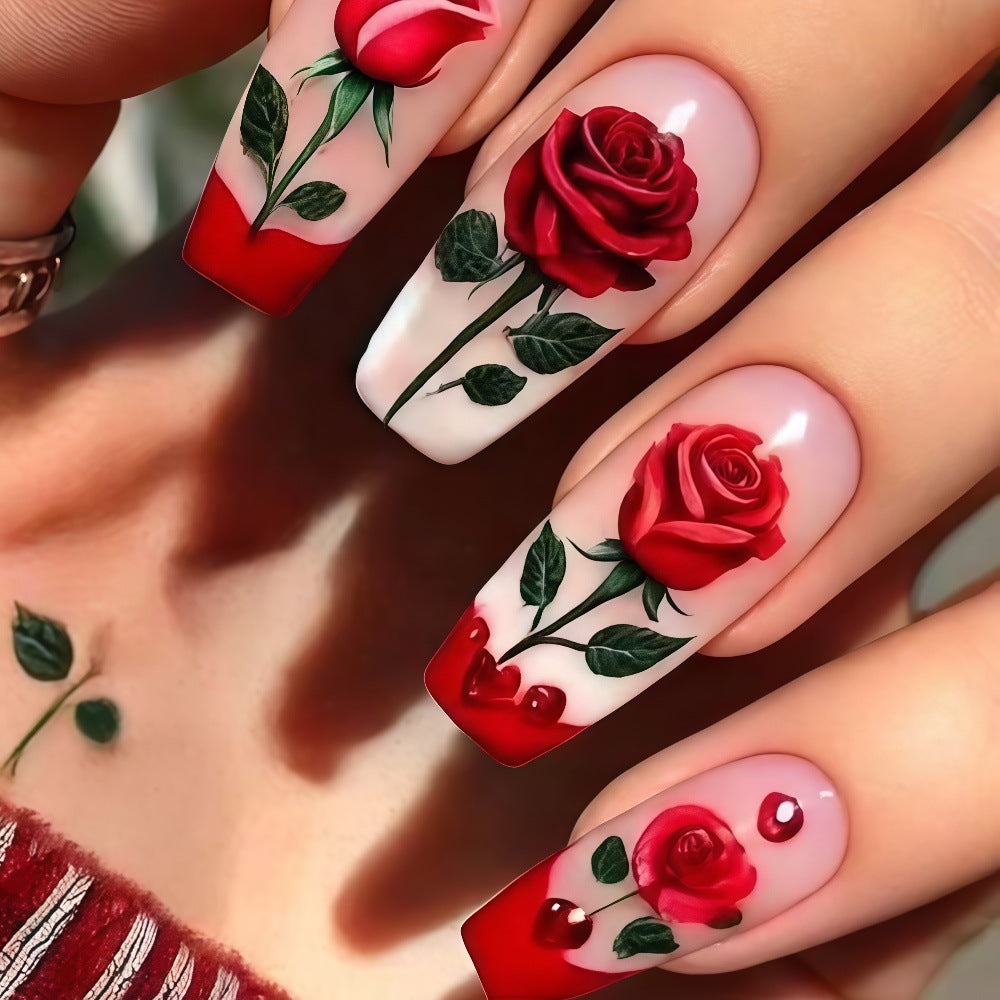 Artificial nails with romantic rose design Stornfield