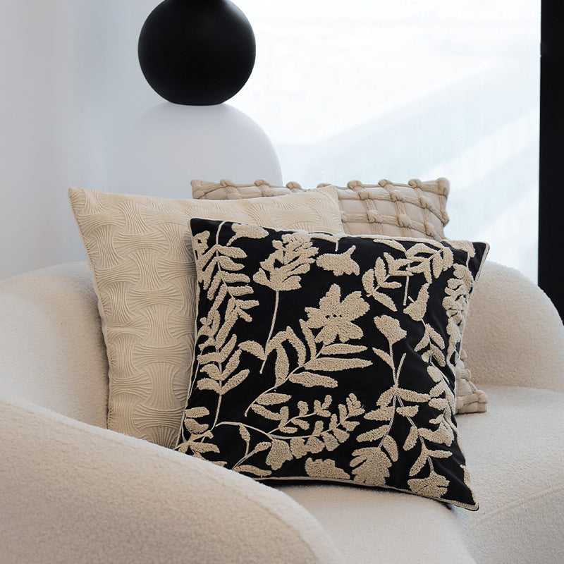 Decorative cushion cover with floral chenille tufting and velvet surface Stornfield