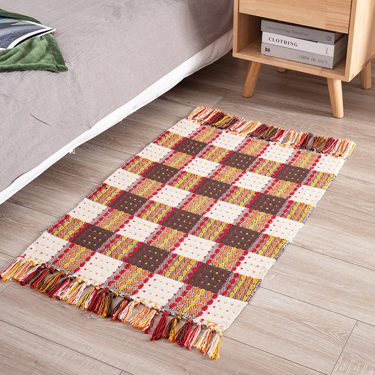Flat striped carpet runner made of cotton blend with anti-slip coating and easy-care woven structure