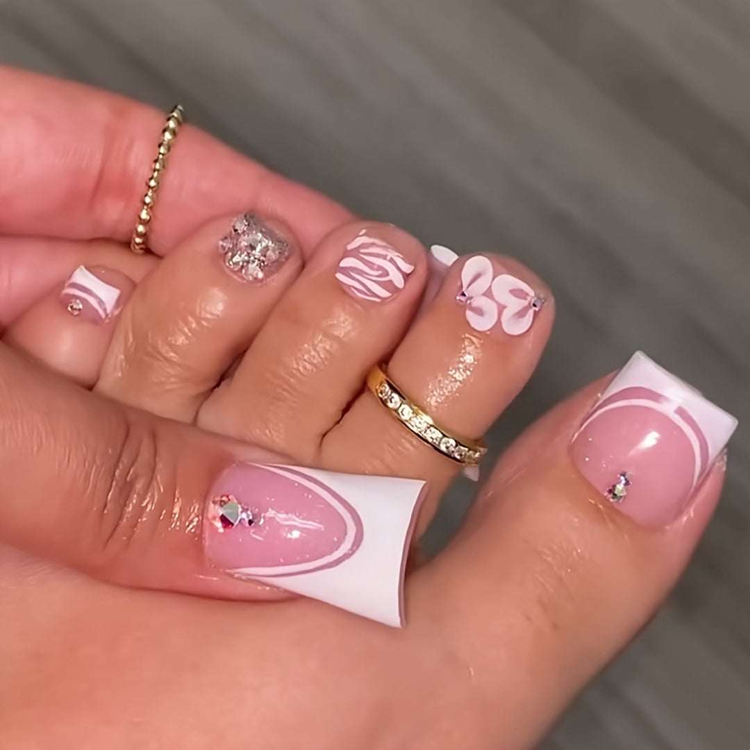 Decorative Floral Press-On Pedicure Set Stornfield