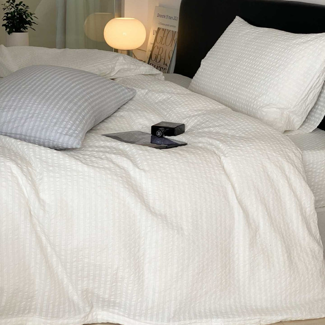 Waffle-Textured Cotton Duvet Cover Set with Hidden Closure and Pillow Shams