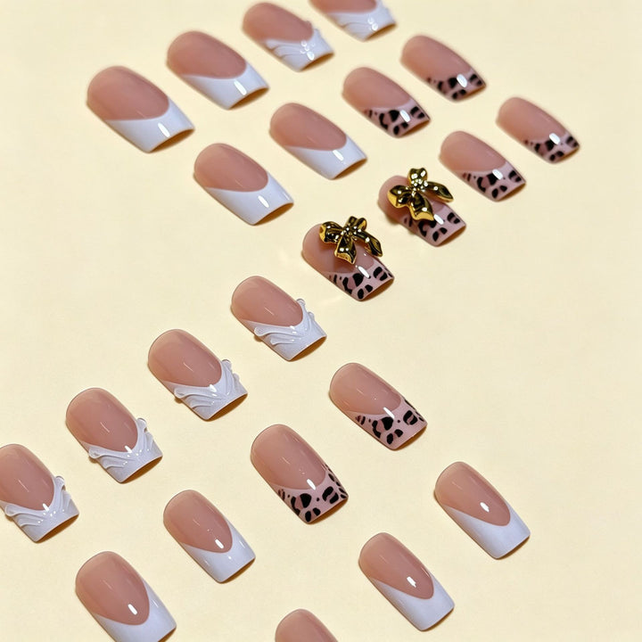 Artistic Premium Leopard and Bow-Embellished Press-On Nail Tips Stornfield