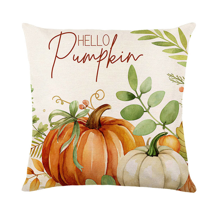 Autumn Watercolor Floral Cotton-Linen Throw Pillow Cover with Script 'Fall'