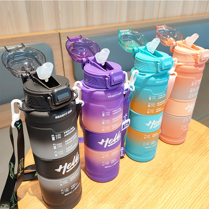 Women's motivation water bottle with time display and shoulder strap Stornfield