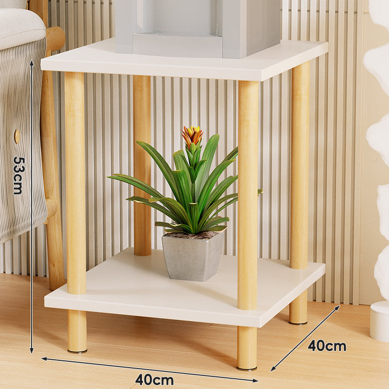 Tiered Square Side Table Plant Stand with Natural Wood Legs