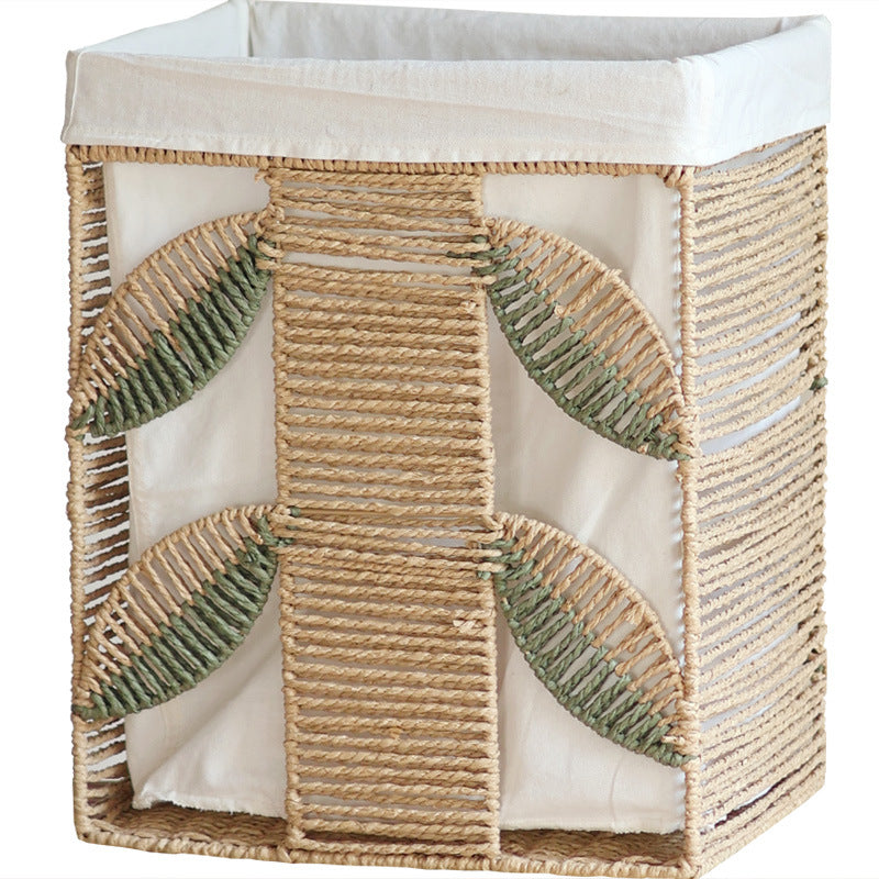 Elegant laundry basket made of natural wicker with fabric lining Stornfield