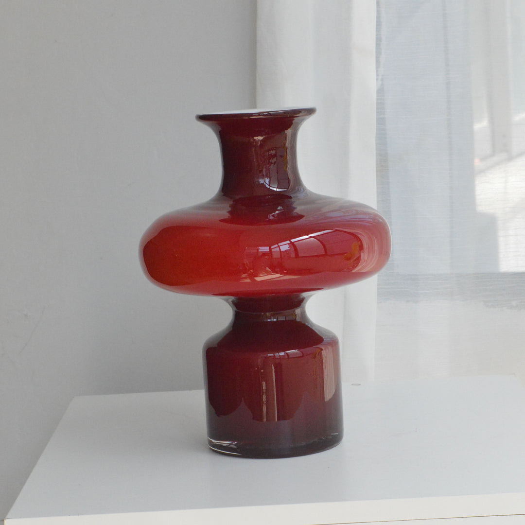 Studio-Blown Mushroom-Profile Art Glass Accent Vase with Stacked Silhouette Stornfield