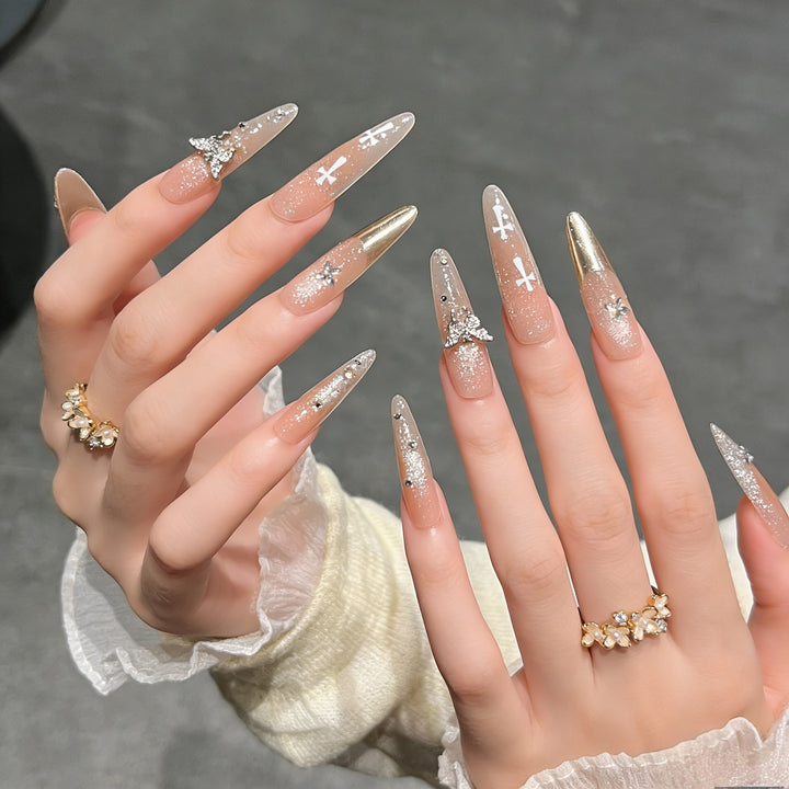 Elegant Stiletto Press-On Nail Extensions with Gem Accents Stornfield