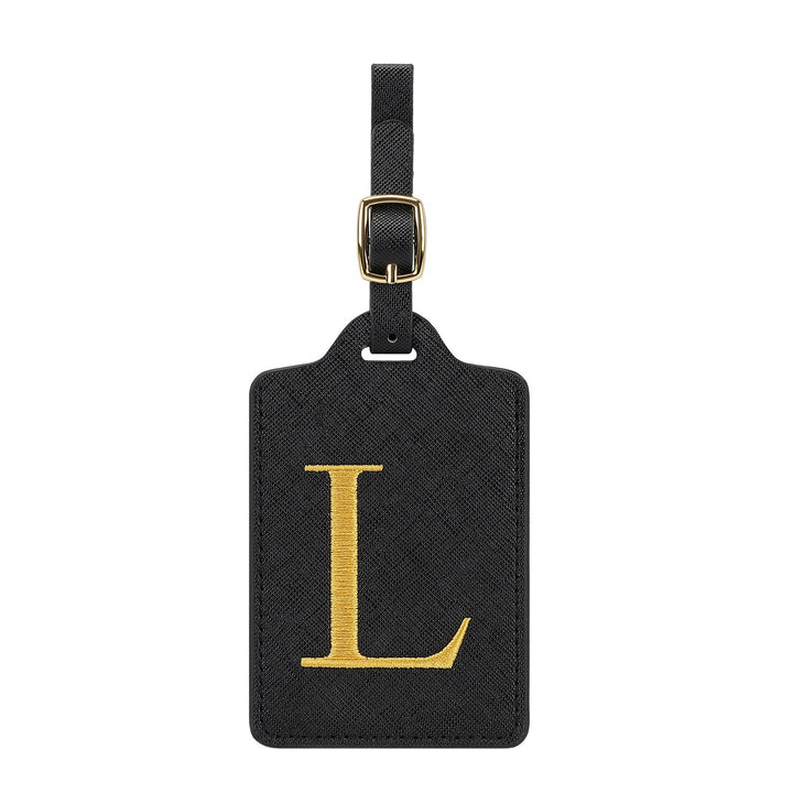 embroidered initial monogram leather luggage tag with adjustable buckle strap Stornfield