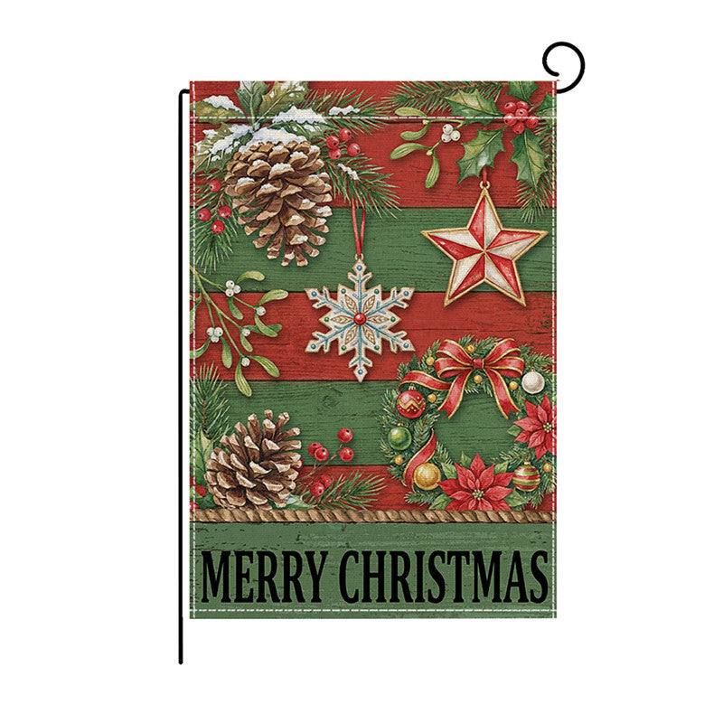 Heavy-Duty Weather-Resistant Burlap Garden Flag Featuring Welcome Script and Plaid Gnome Duo Illustration