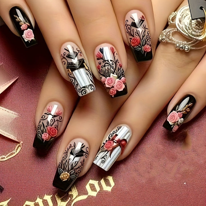 Glamorous artificial nails with floral designs Stornfield