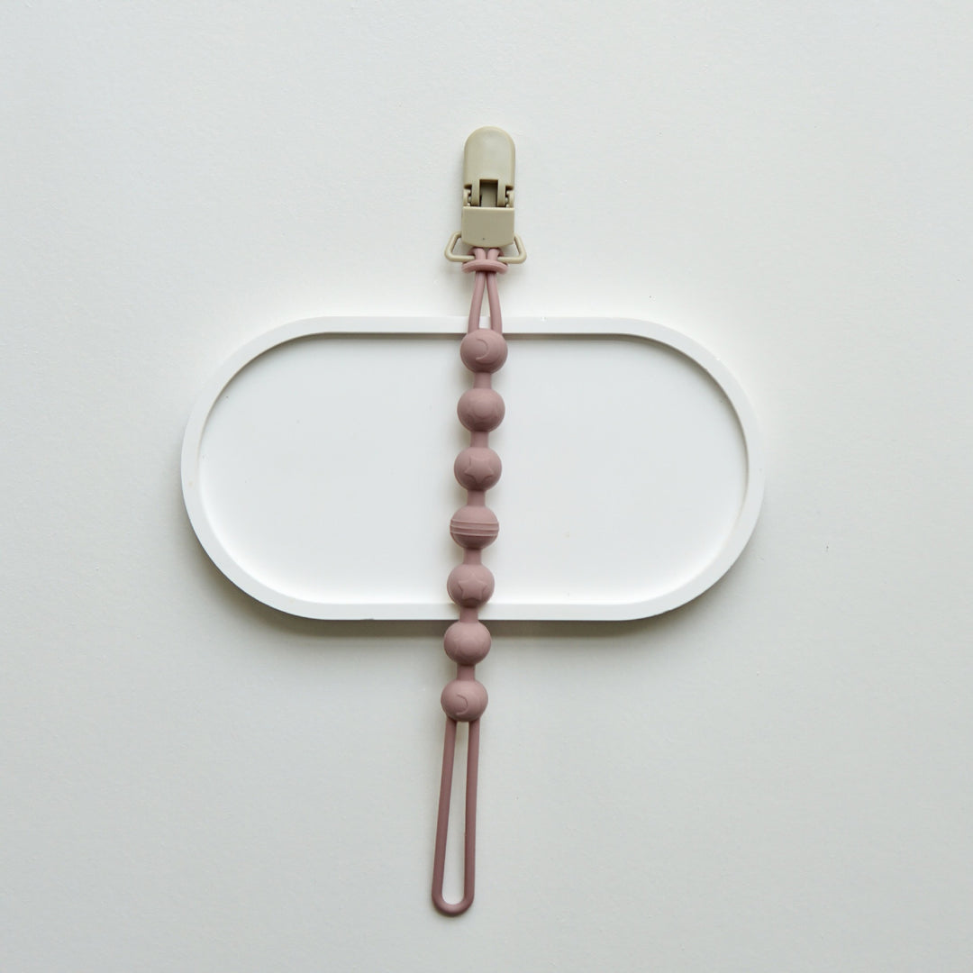 Silicone Beaded Pacifier Clip with Wooden Safety Clamp