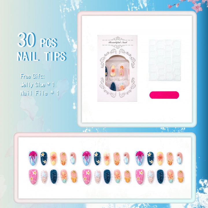 Artistic Coastal-Inspired Press-On Nail Set