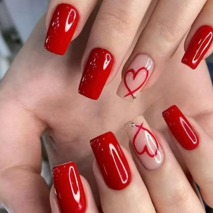Romantic Heart-Embellished Press-On Nails Stornfield
