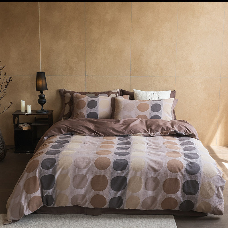 Reversible Geometric Dot Cotton-Linen Duvet Cover Set with Deep-Pocket Shams