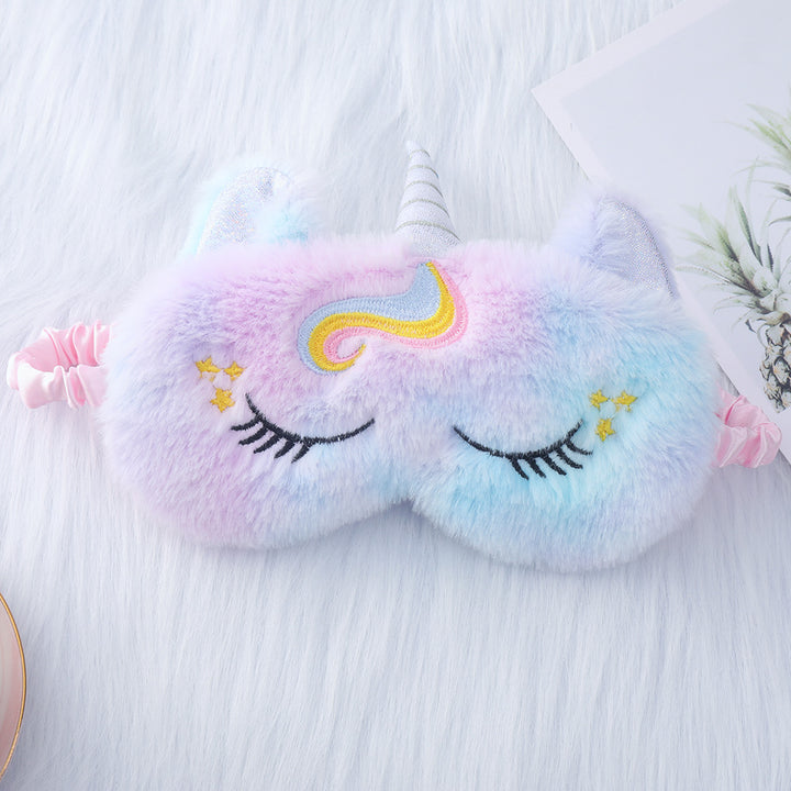 Ladies nan cozy unicorn sleep mask with embroidered eyelashes, soft plush and elastic ruffled ribbon Stornfield